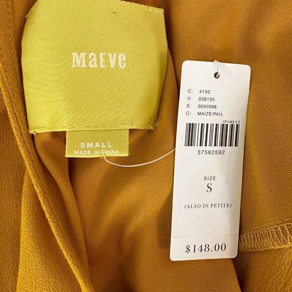 NWT Anthropologie Maeve Mustard Yellow Lace Detail Long Sleeve Dress - Picture 11 of 13